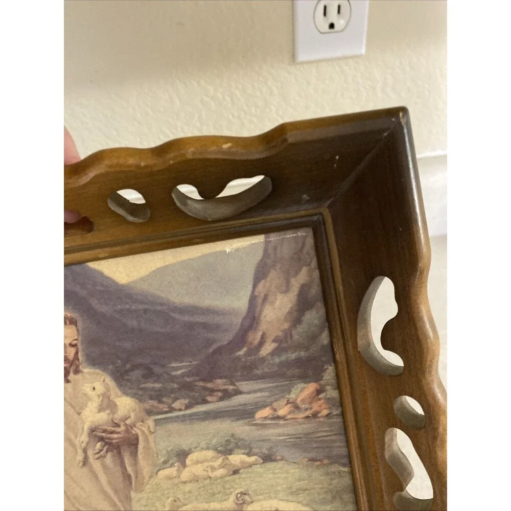 Vintage Jesus Christ The Good Shepard 1942 Warner Sallman framed MCM wall art